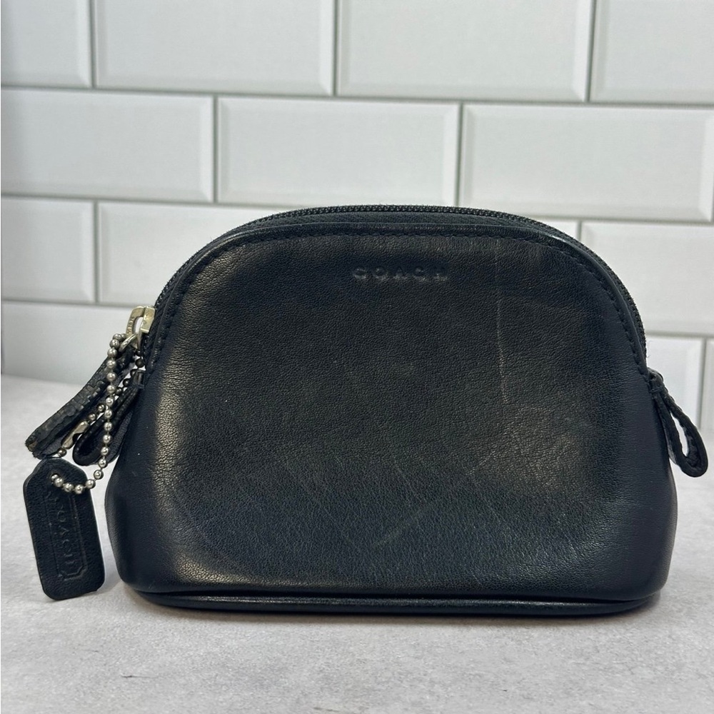 Vintage Coach Classic Black  Leather Legacy Small Zip Coin Purse Cosmetic Case